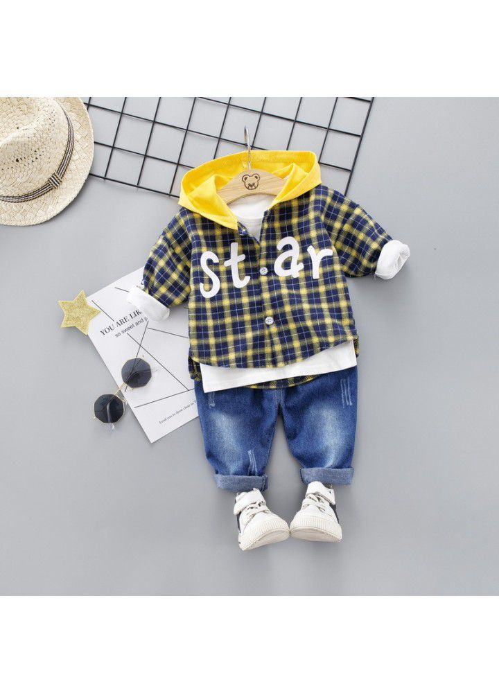 Ins popular plaid shirt children's clothing one hair generation 2019 children's clothing boys 1-3 years old children's jeans suit fashion
