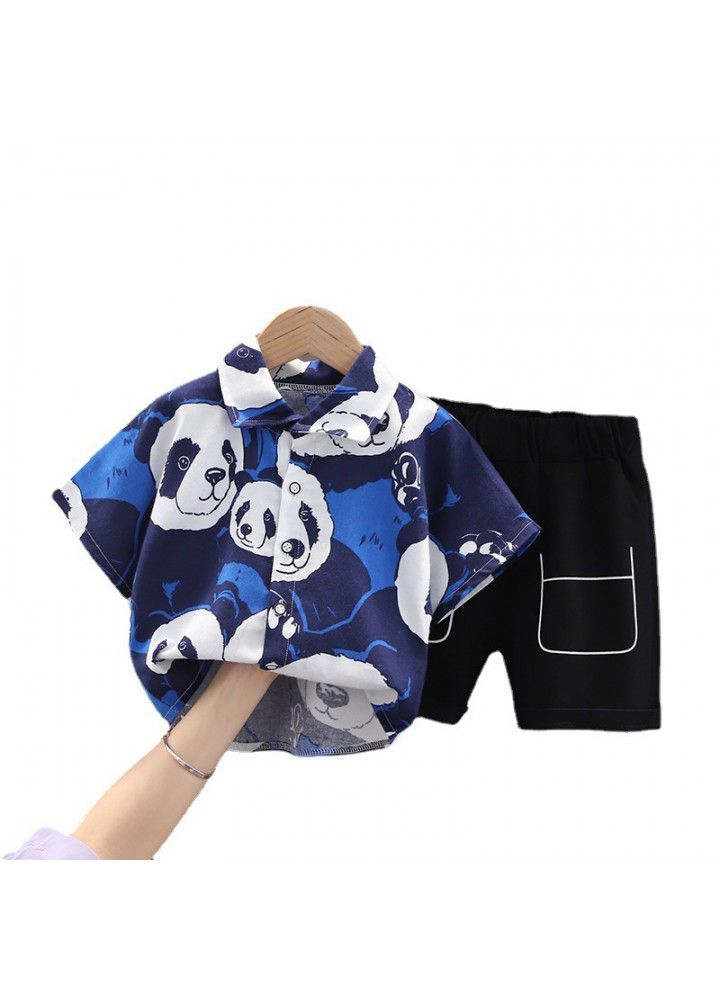2021 summer new panda printed children's shirt set wholesale children's fashion boy's suit women's summer wear