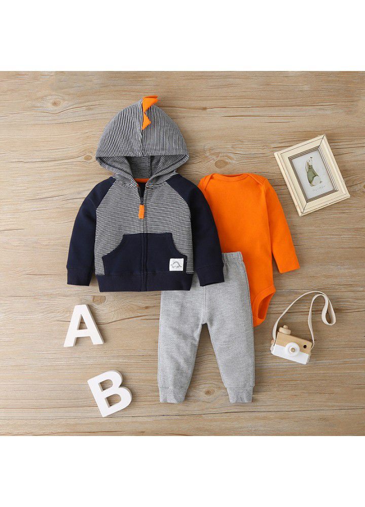 New three piece set for autumn 2021 fashion baby boy's one-piece suit, three piece sweater and trousers