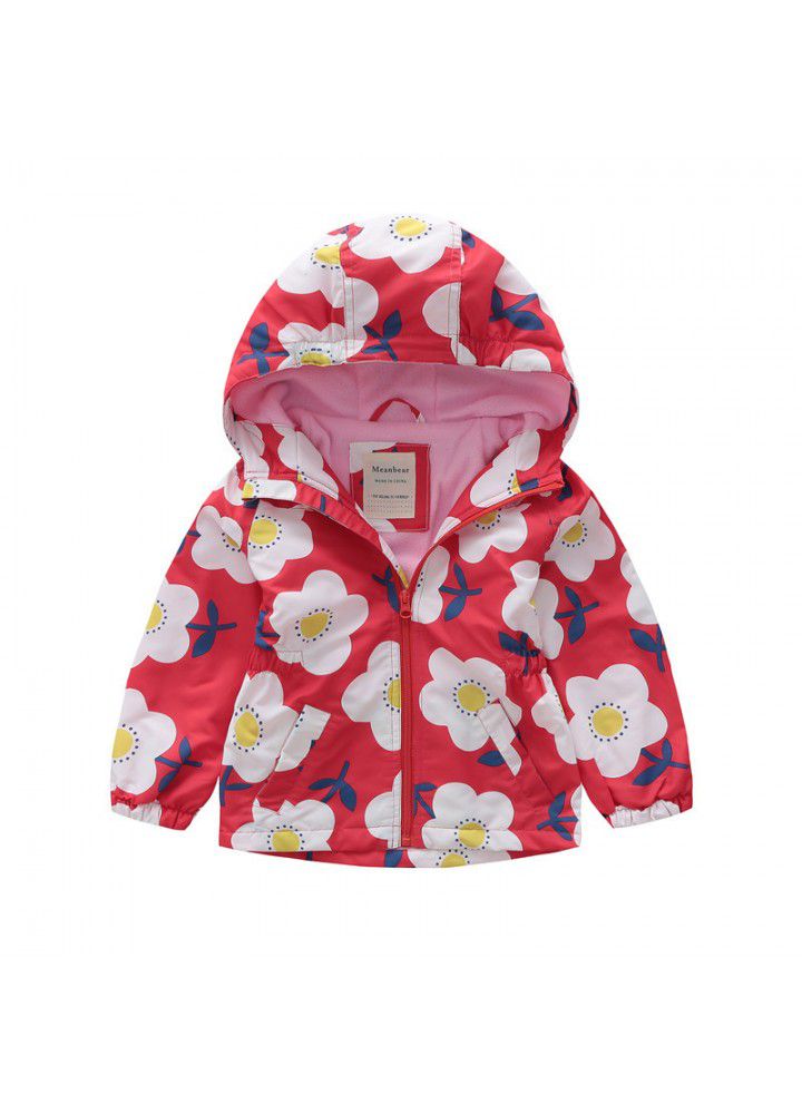 European and American girl's coat, love Plush windbreaker, waist closed, hooded, stormcoat, waterproof children's coat