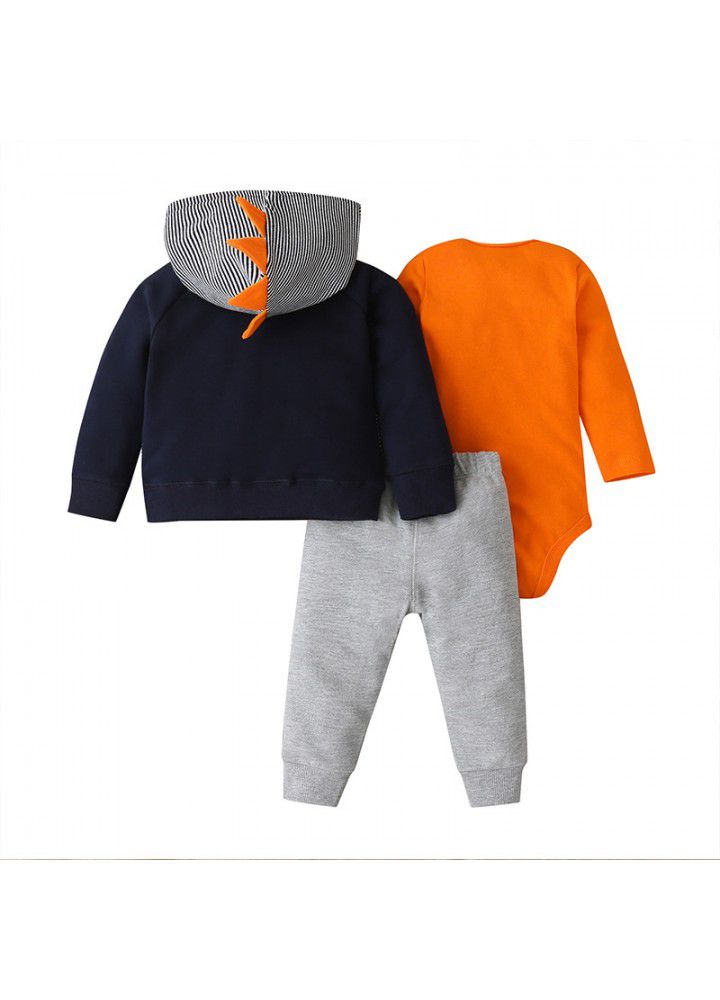 New three piece set for autumn 2021 fashion baby boy's one-piece suit, three piece sweater and trousers