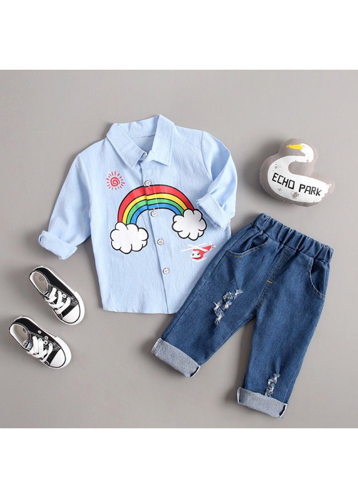 2020 spring new children's wear children's leisure shirt two sets long sleeve trousers set one hair