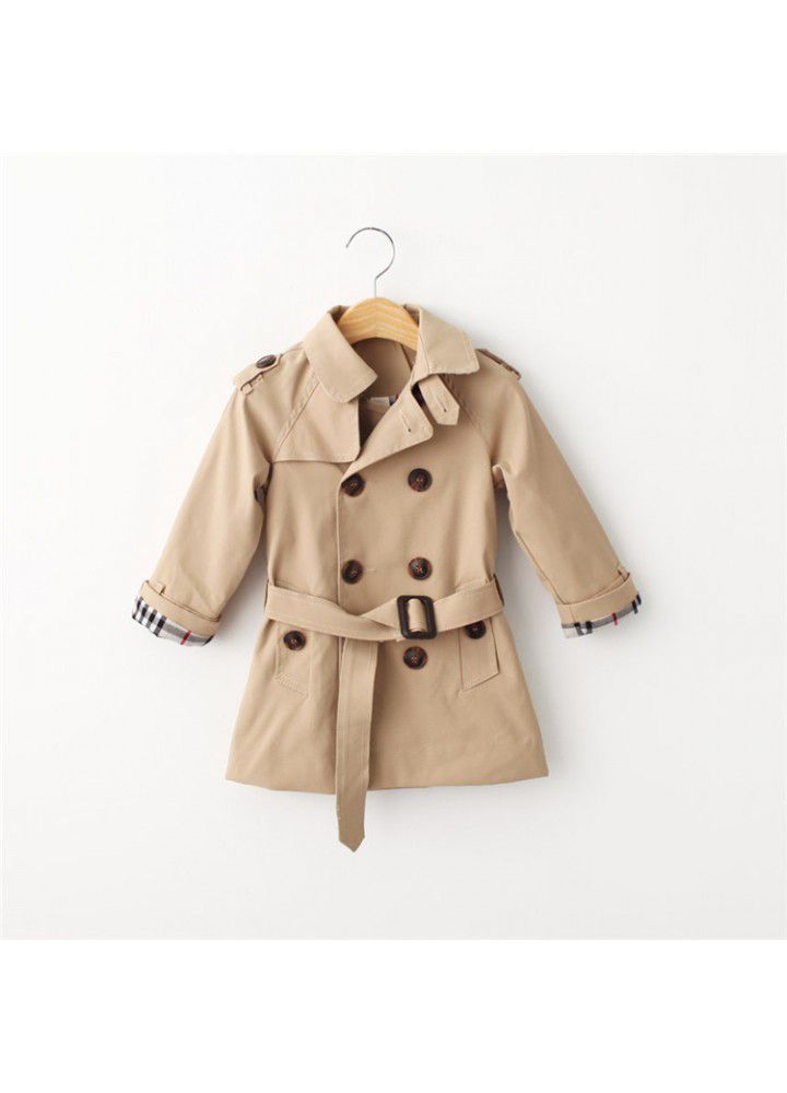 Foreign trade original single boy's windbreaker coat spring and autumn girl's coat medium length thickened coat British children's windbreaker
