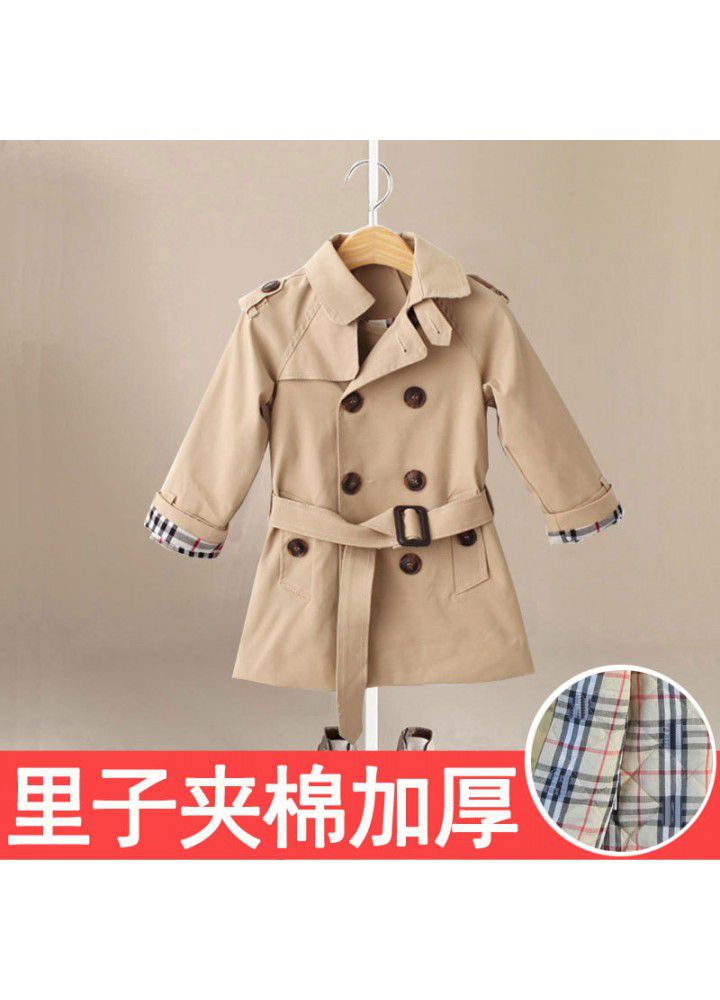 Foreign trade original single boy's windbreaker coat spring and autumn girl's coat medium length thickened coat British children's windbreaker