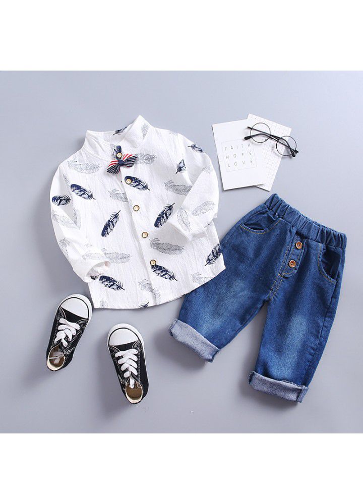 2020 spring new children's wear children's leisure shirt two sets long sleeve trousers set one hair