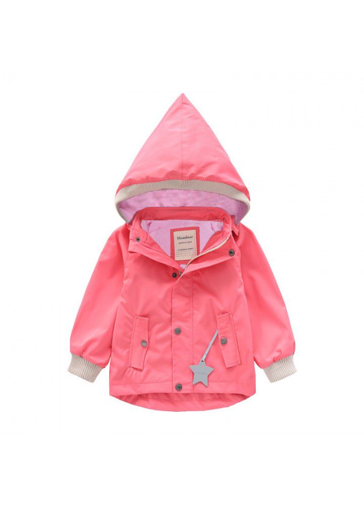 Boys' and girls' windbreaker rainproof hat detachable girls' coat