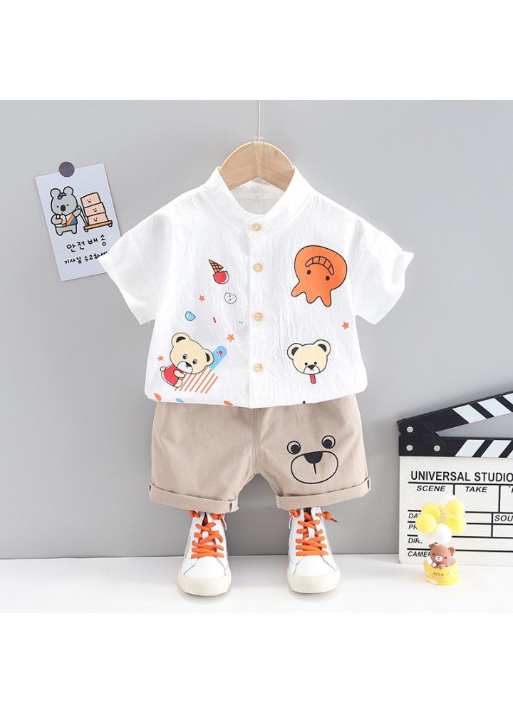 2021 summer new bear shirt suit children's suit wholesale boy's cartoon animation single breasted children's wear