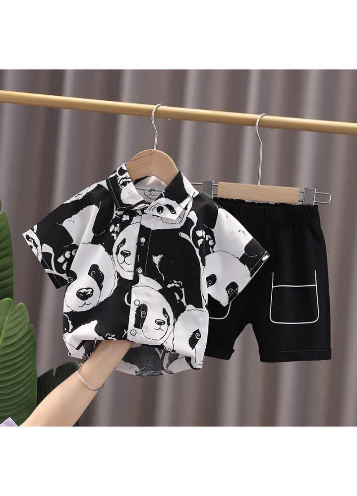 2021 summer new panda printed children's shirt set wholesale children's fashion boy's suit women's summer wear