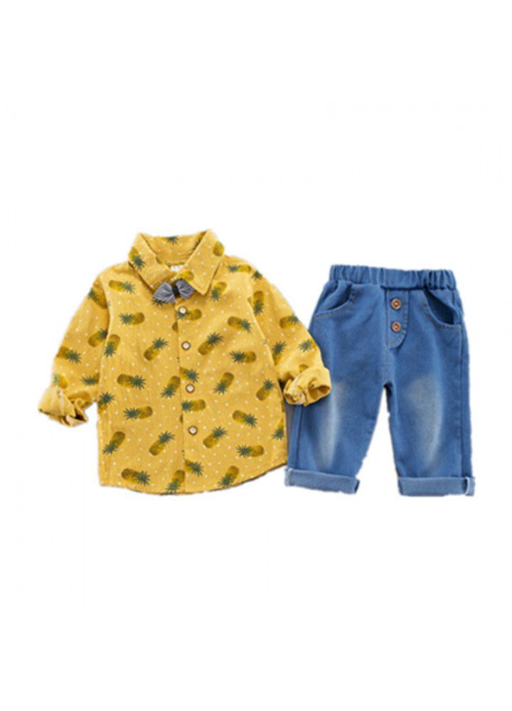 2020 spring new children's wear children's leisure shirt two sets long sleeve trousers set one hair