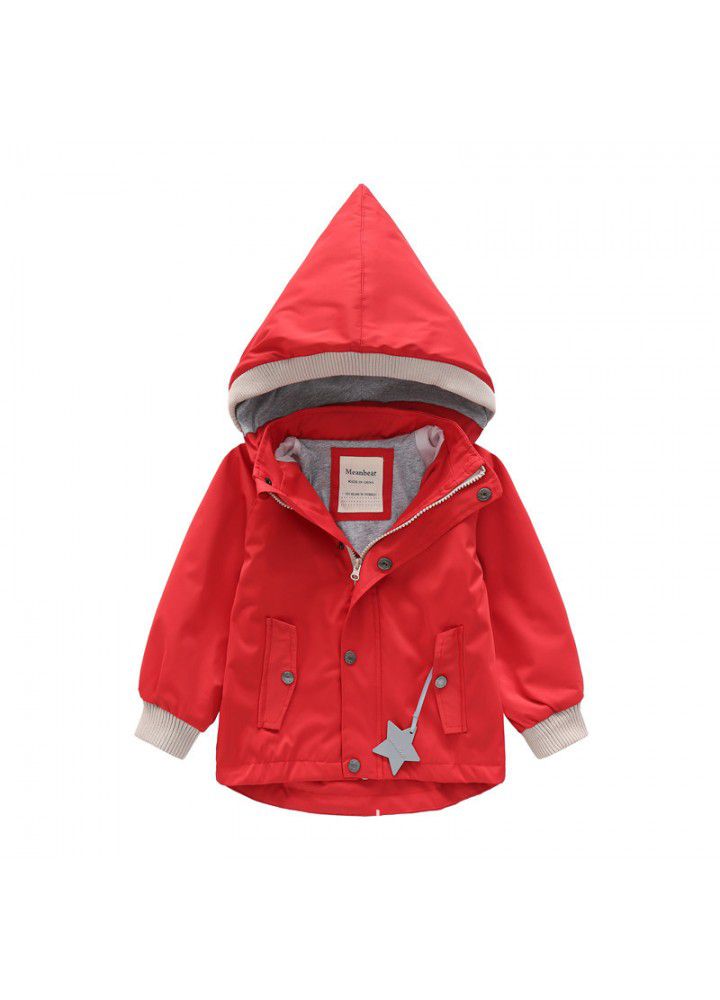 Boys' and girls' windbreaker rainproof hat detachable girls' coat