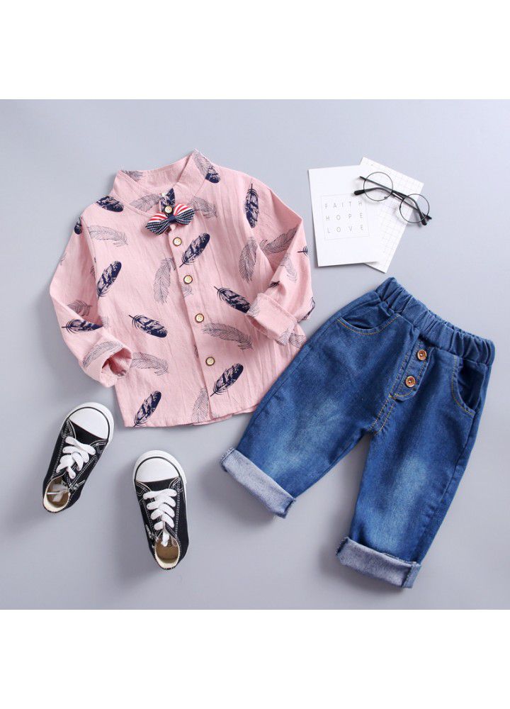 2020 spring new children's wear children's leisure shirt two sets long sleeve trousers set one hair