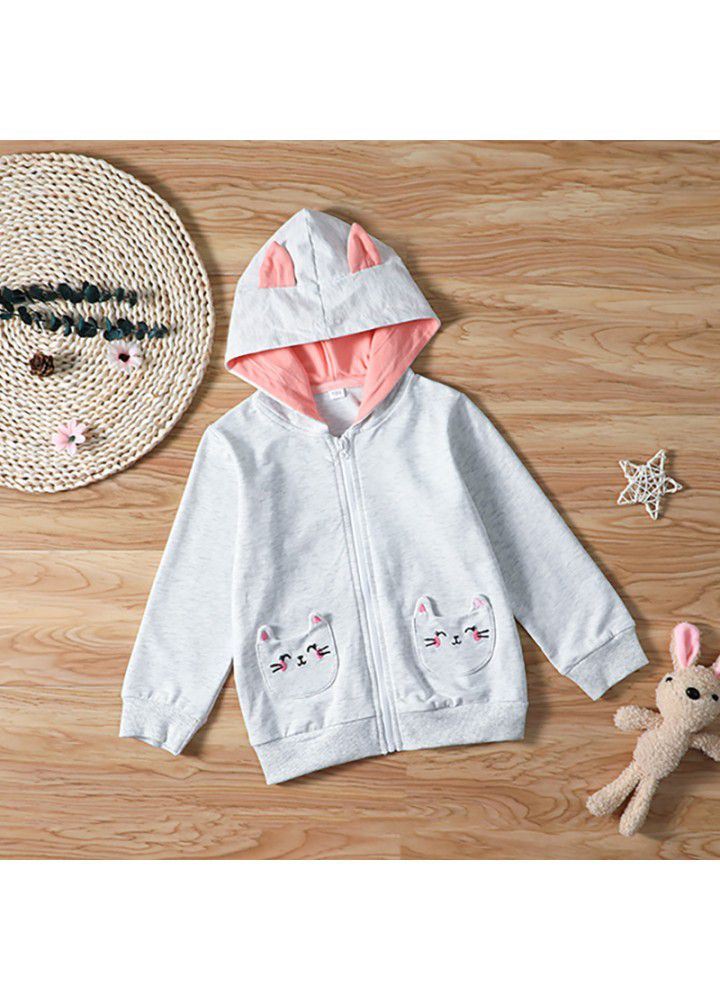 2021 hooded children's zipper jacket casual baby cartoon zipper top