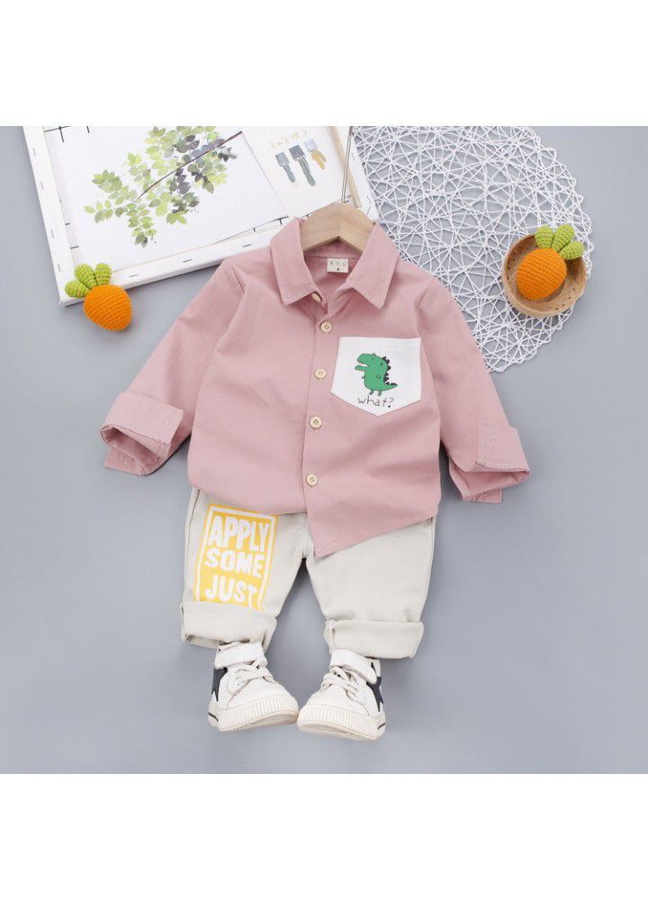 2020 autumn new children's casual cartoon shirt children's suit long sleeve trousers two-piece set one hair