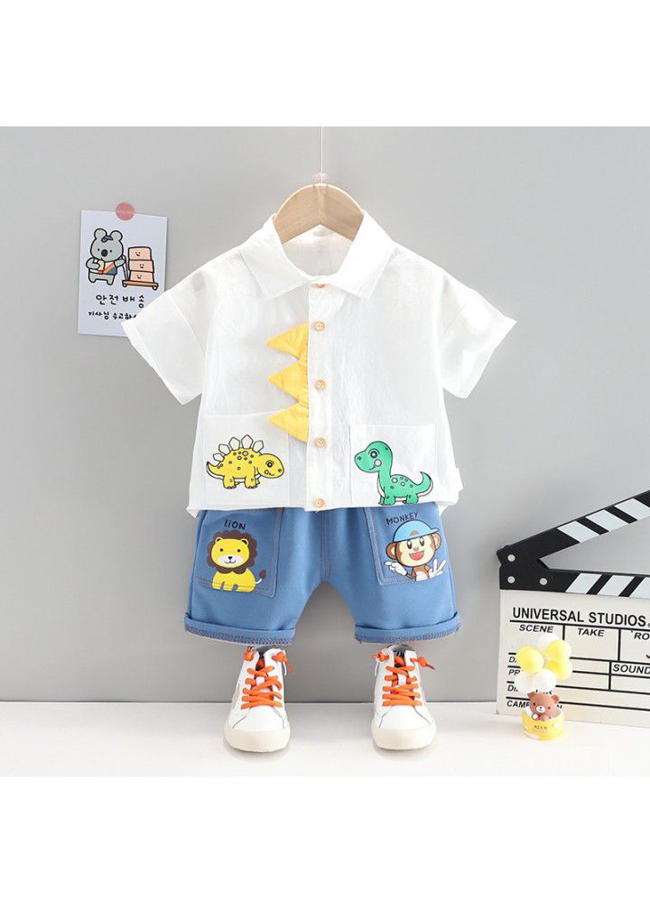 2021 cartoon shirt denim pants two piece set children's set cute boys and girls set one hair