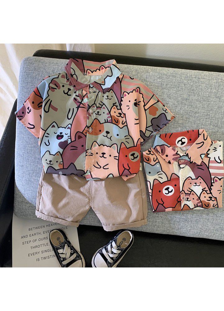 Foreign trade children's clothing boys' summer suit children's clothing foreign style one year old boys' Summer Short Sleeve Shirt two piece set