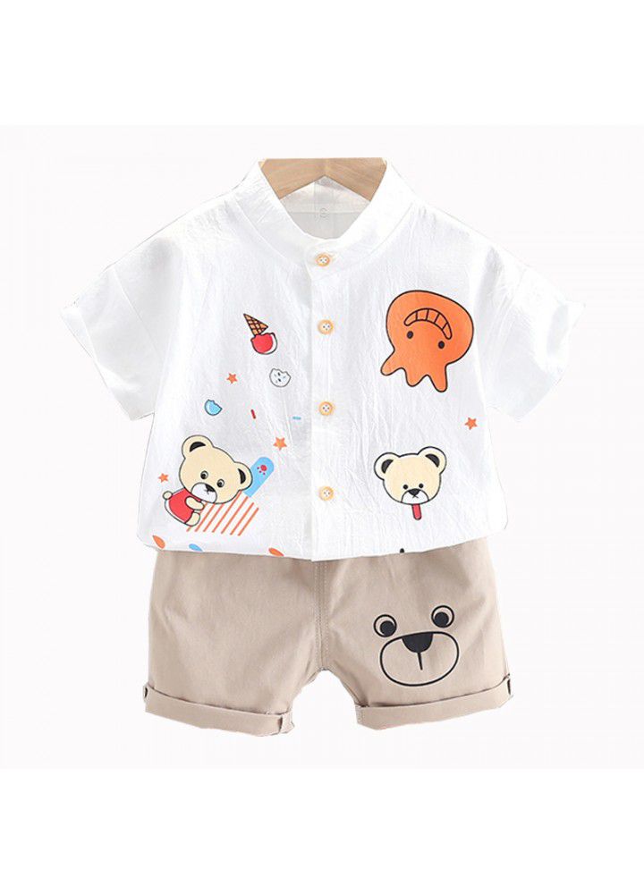 2021 summer new bear shirt suit children's suit wholesale boy's cartoon animation single breasted children's wear