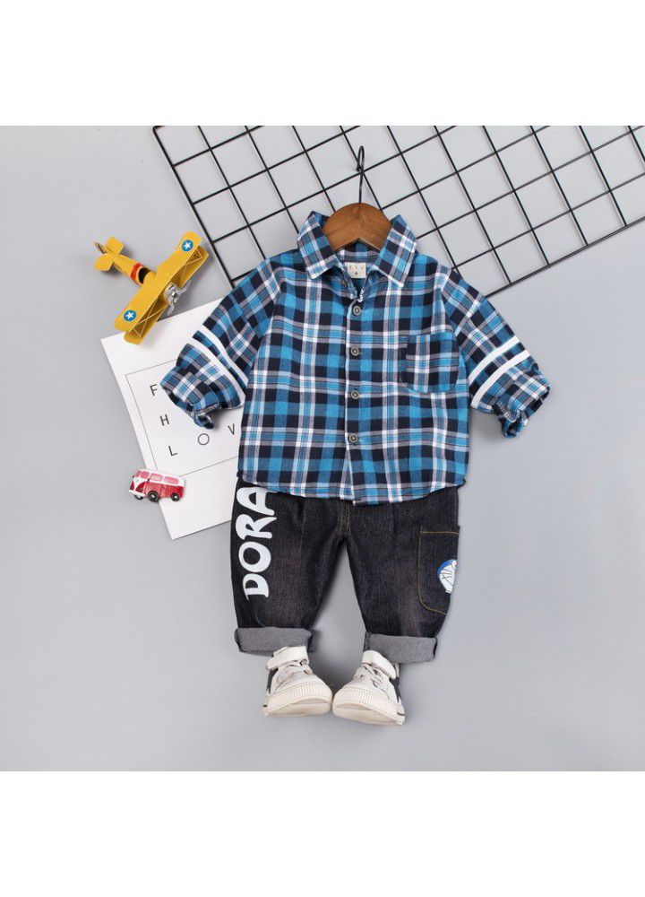 2020 spring new children's wear children's leisure shirt two sets long sleeve trousers set one hair