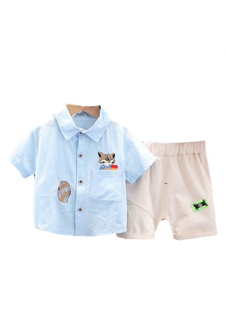 2021 summer new boys' short sleeve shirt suit children's light summer suit for 1-4 year old children