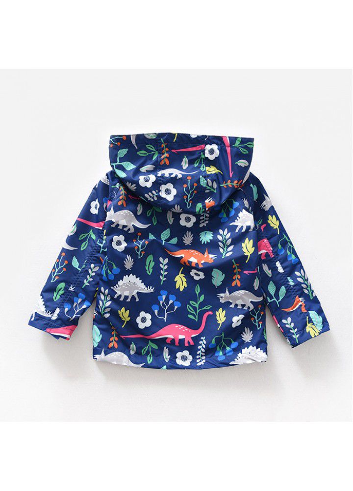 Children's windbreaker jacket cartoon hooded long sleeve top dinosaur print boy / girl autumn clothes children's wear