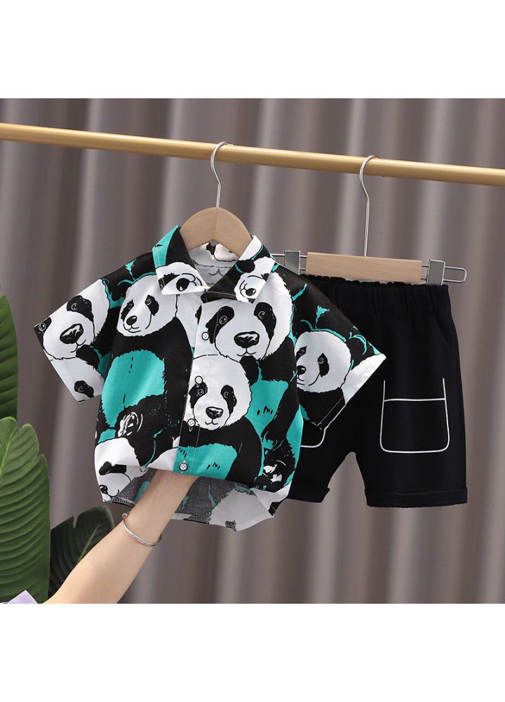2021 summer new panda printed children's shirt set wholesale children's fashion boy's suit women's summer wear