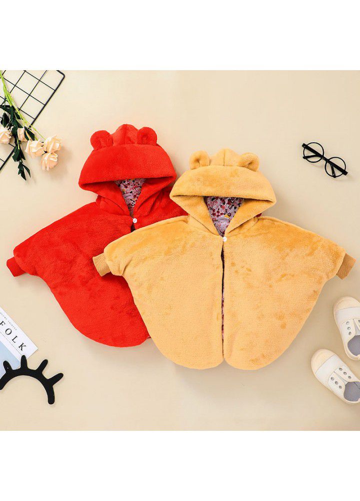 Spot baby solid color cute zipper coat new baby Cape autumn and winter heavy children's wear