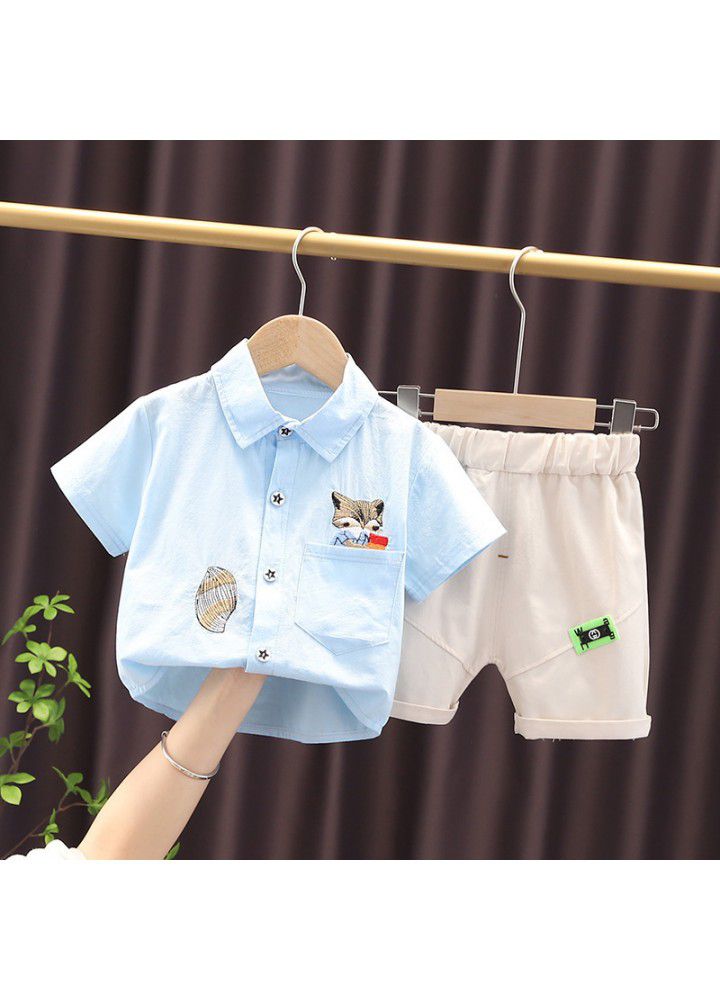 2021 summer new boys' short sleeve shirt suit children's light summer suit for 1-4 year old children