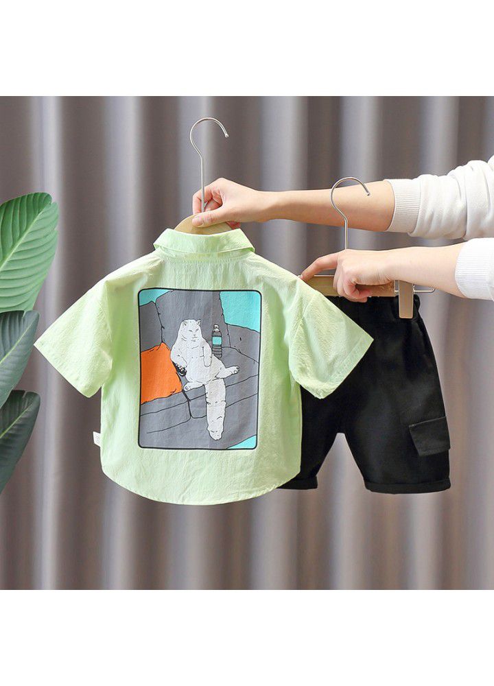 Boys' short sleeve shirt summer 2021 new children's cartoon top Korean fashion children's wear boys' shirt