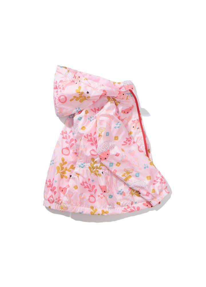 European and American girl's coat, love Plush windbreaker, waist closed, hooded, stormcoat, waterproof children's coat