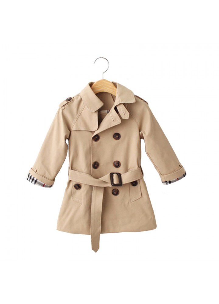 Foreign trade original single boy's windbreaker coat spring and autumn girl's coat medium length thickened coat British children's windbreaker