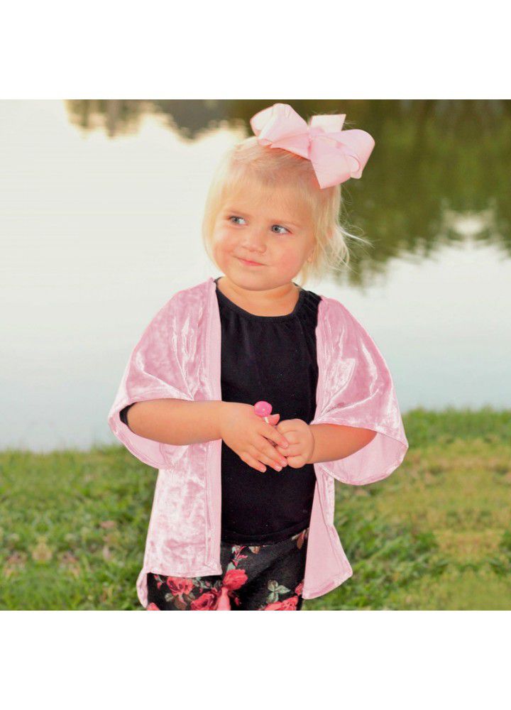 H753ᦇforeigntradespecialsupplyairconditionercardigansunscreenclothesspringandsummernewnubaochildren'sgoldenvelvetcoat 
