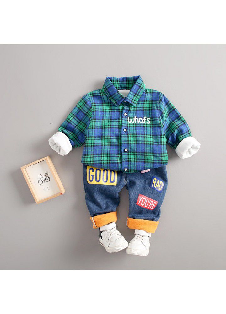 Children's clothing 2020 new winter Korean version baseball Dog Plush thickened shirt 2-piece suit with parcel mail