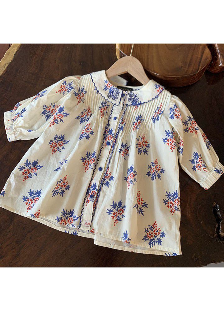 Foreign trade custom European and American little girl's shirt baby autumn long sleeve foreign style floral girl's baby shirt children's shirt