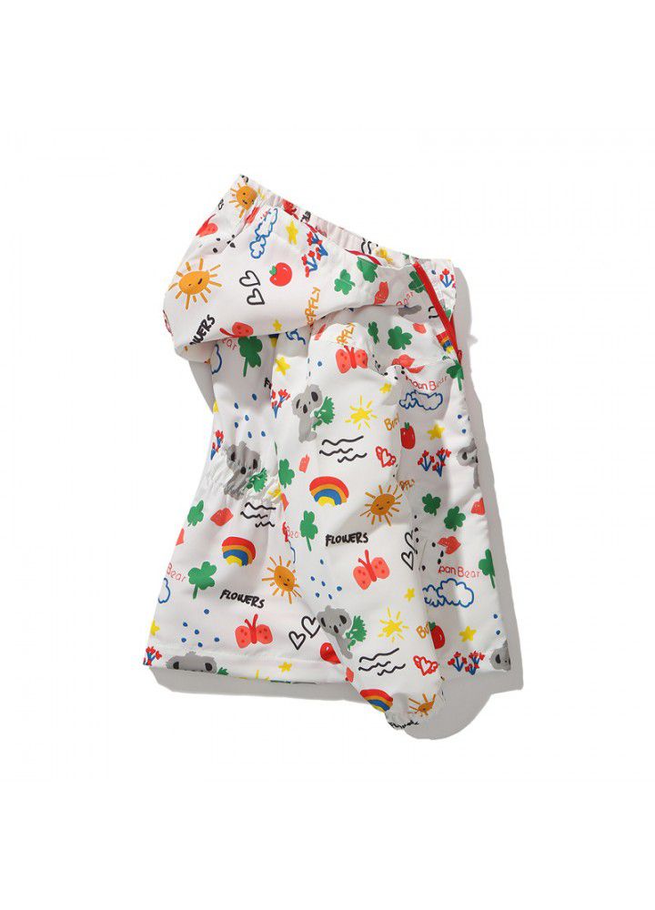 Girls' Plush coat new children's windbreaker waterproof top waist hood fashion coat