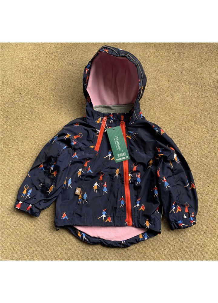 Girls' coat meanbear baby spring 2020 new hedgehog hooded zipper shirt children's stormsuit