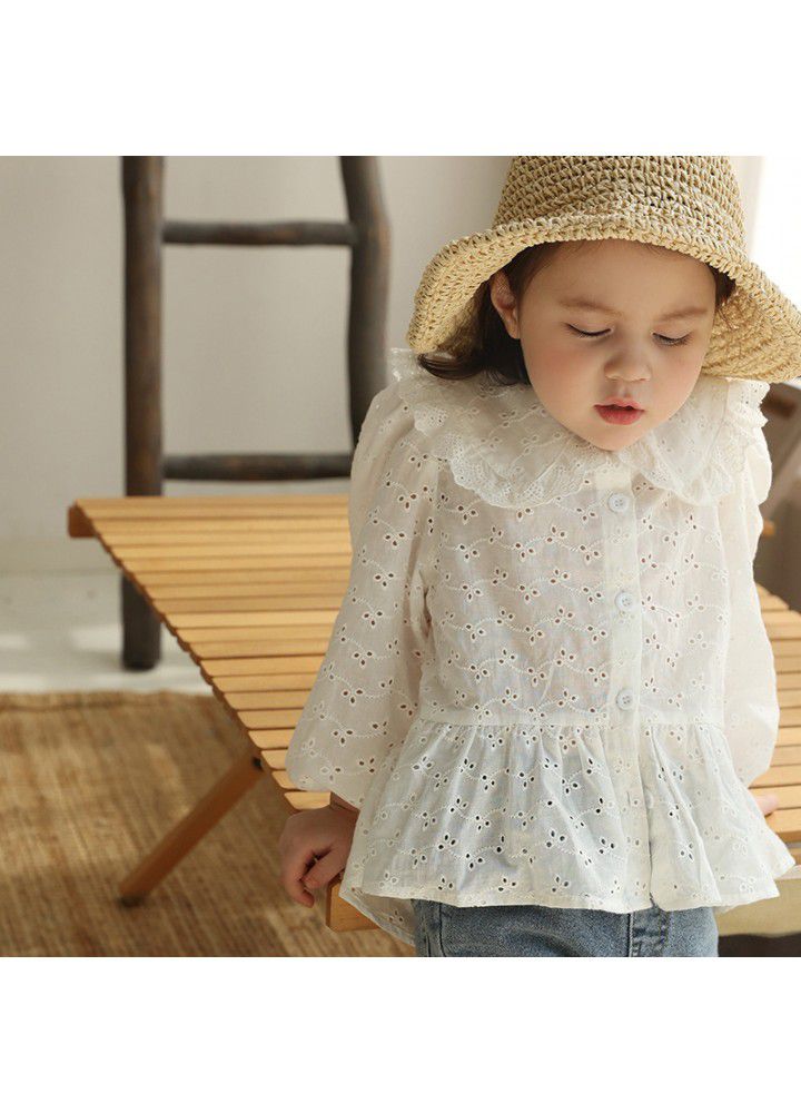 Girls' shirt cotton children's white shirt spring and autumn 2021 new style Korean long sleeve base coat fashionable Retro