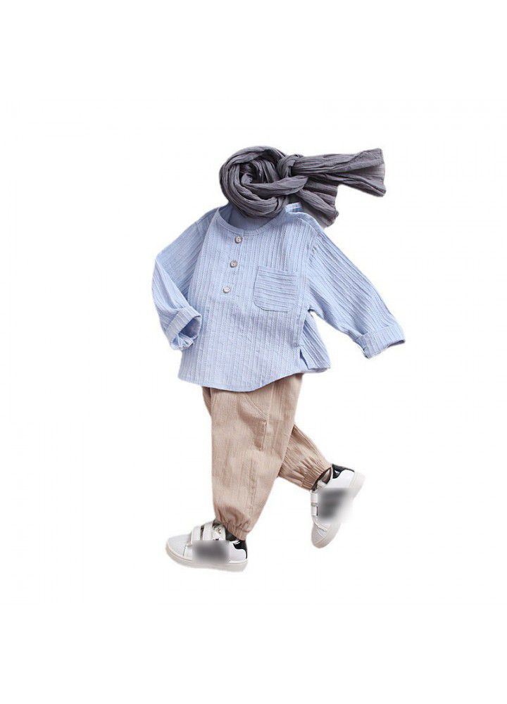 Children's shirt 2021 spring children's shirt baby cotton hemp long sleeve shirt 0-6 years old
