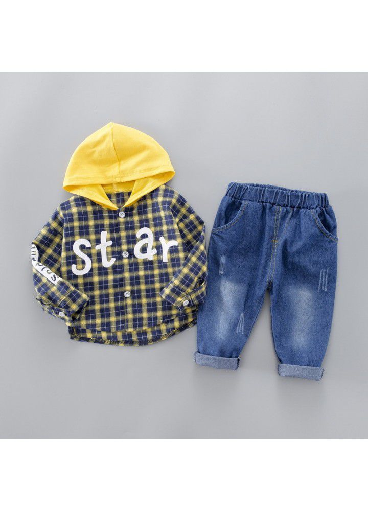 Ins popular plaid shirt children's clothing one hair generation 2019 children's clothing boys 1-3 years old children's jeans suit fashion