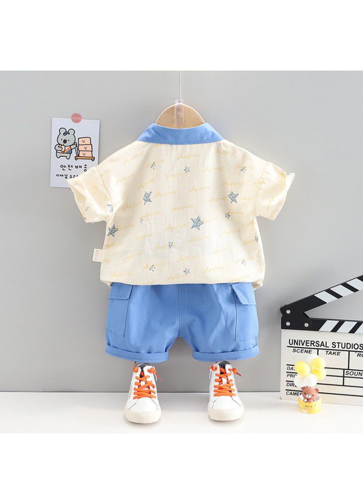 Foreign trade children's clothing wholesale 1-4 boys' foreign style Lapel Short Sleeve Shirt Set