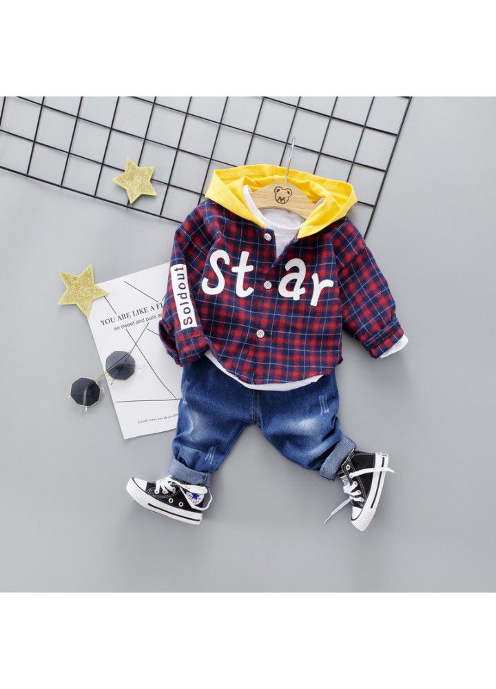 Ins popular plaid shirt children's clothing one hair generation 2019 children's clothing boys 1-3 years old children's jeans suit fashion