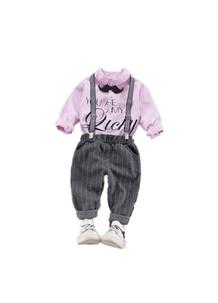 Children's clothing 2020 autumn boys' Autumn suit Korean version children's shirt strap two piece set one hair substitute